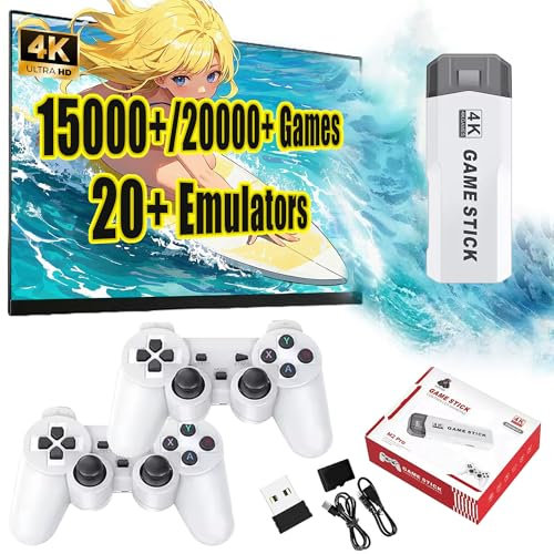 M2 Retro Game Stick Retro Game Console Built-in 20000+ Games 23 Emulators,4K HD Output,Video Game Console with Dual 2.4G Wireless Controllers,Plug and Play Video Games for TV,Gift for men (64G)