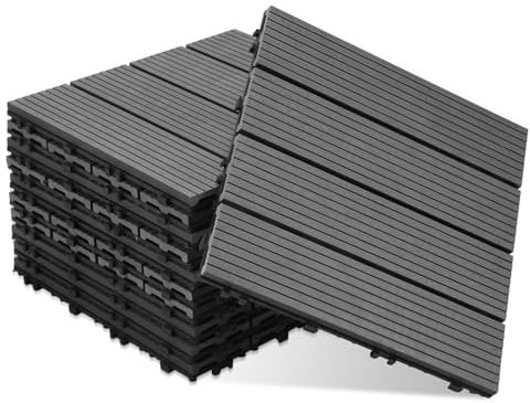 ISOISL 33er Set WPC Terrassenfliesen, 30x30cm Balkonfliesen Klickfliesen, WPC Fliesen für 3m², Bodenbelag mit Drainage, Terrassendielen Wasserfest Korrosionsbeständig, für Balkon Terrasse, Anthrazit
