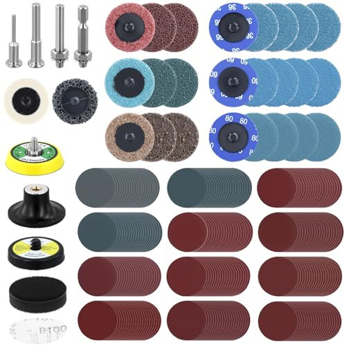 QWORK® 270 Pack 2 Inch Variety Sanding Discs Kit for Drill Grinder, Includes 36-3000 Grit, with PU Foam Adapter Pad and 1/8 and 1/4 Shanks