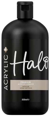 Halo Acrylic Plus Medium Setting Acrylic Monomer Liquid - 500ml. Acrylic Liquid for Nail Art, Nail Extensions & Overlays. HEMA Free Acrylic Liquid Monomer for Professional & Home Use.