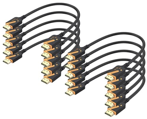 RyzzRooa Short HDMI Cable 1 Foot, 10-Pack, 18Gbps High Speed HDMI 2.0 Cable Male to Male Cord, 4K@60Hz, 2K@144Hz, ARC, HDCP2.2, 3D for Soundbar, TV, PS5/4, Laptor, Monitor, Camera etc（Orange）
