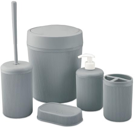 5-Piece Bathroom Set, Chic Bathroom Accessories Set with Waste Bin, Soap Dish, Toothbrush Holder, Soap Dispenser & Toilet Brush, Two Stylish Colors
