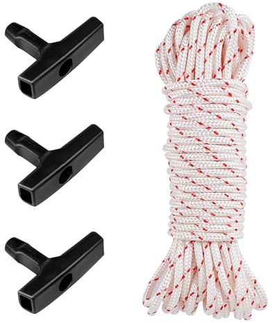 AYSYR 20 Meter 4 mm Lawn Mower Pull Cord,with 3 String Trimmer Handle,Accessories for Portable Lawn Mower,Lawn Mower Starter Cord for Fast Mowing,Lawn Mower Replacement Parts Pull Cord