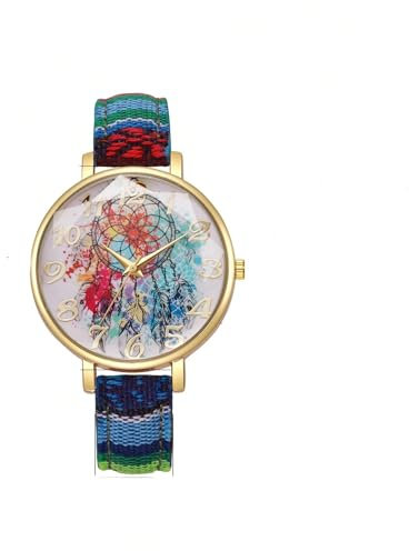 ALCENTIS Nouveauté Montre Femme Multicolore, Cadran Multicolore Gros Chiffres, Style bohème Vintage, Bracelet en Cuir Coloré (Boitier doré)