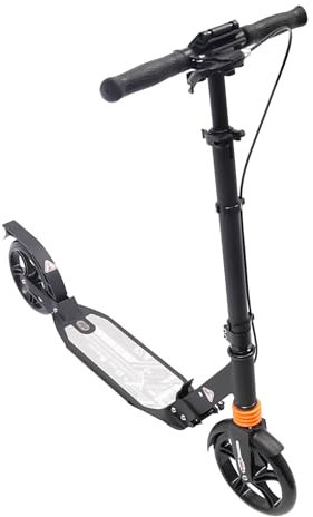 HOARLICN Roller Erwachsene, Scooter Erwachsene Roller mit Handbremse 100kg 93 X 32 cm mit Ständer Federung Kotflügel Reflektorplatte Faltbares Design fur Pendeln (Schwarz)