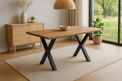 SAM Esstisch Mirabelle | 160 x 85 cm | Mangoholz massiv & Rough | Baumkante | X-Gestell Metall Schwarz | pflegeleichter Massivholztisch/Küchentisch/Esszimmertisch