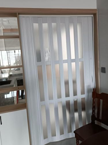 Sliding Internal Door - Satin Frosted Bi-Fold Glass Panels Accordion Room Divider for Kitchen/Living Room/Shower Aluminum & Acrylic Construction White (WxH)