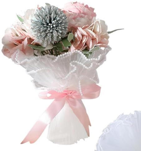 BEPSYOM Rete Regalo per Fiori, Carta per Bouquet con Bordo di Perle, Carta Decorativa in Filato Ondulato per San Valentino, Matrimoni, Natale Bianco 0.15m*4m