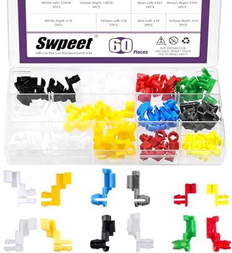 Swpeet 60pcs 6 Größen Auto Tür Schloss Rod Clips Sortiment Kit, linke und rechte Tür Griff Rod End Clip Halter, Heckgate Griff Rod Clip, Verriegelung Push Clip kompatibel mit den meisten Autos