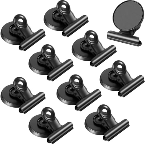 FAYAHAR 10 Stück Magnetklammern, Schwarz Magnet Clips, Magnetische Klammer | Kompakt und Robust, Starker Halt, Kratzschonende Auflagen, Magnet mit Klammer für Kühlschrank Pinnwand Tafel Büro