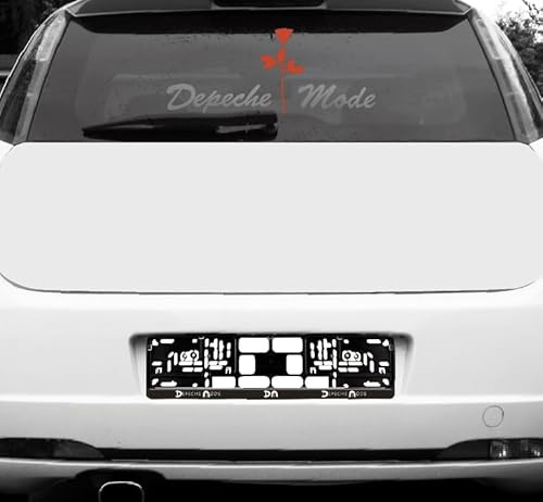 GreenIT Set 50cm Schreibschrift Schriftzug und 20cm Rose Aufkleber Tattoo Decal Auto Heck Deko Folie Depeche Mode (Silber rot Gespiegelt Fuer Innenseite Glas)
