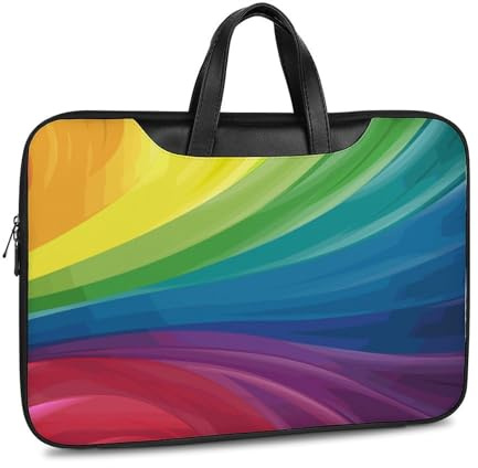 JiuPopular Leather Laptop Case, Colourful Rainbow Laptop Sleeves