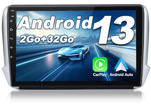 Junsun Autoradio Android 13 pour Peugeot 208/2008 (2012-2018) [2Go+64Go] avec 10.1 Pouces Écran Tactile Carplay Android Auto GPS Bluetooth Wi-FI/SWC/Aide au Parking