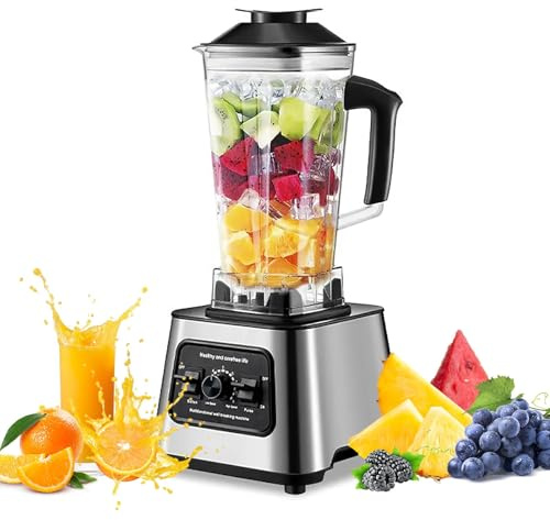 6000W Standmixer & Hochleistungsmixer Profi Smoothie Maker, 2L BPA-freier Behälter, mit 9 Geschwindigkeitsstufen, 4 Edelstahlklingen, Inkl. 2 Mixbecher(2L+500ML), für Shakes, Eiscreme & Säfte (B)