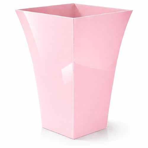 CrazyGadget® Large Milano Tall Square Planter – Gloss Finish Plastic Garden Plant Pot – Indoor & Outdoor Use (1, Light Pink)