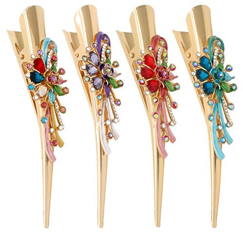 Lot de 4 grandes pinces crocodiles Hollihi - Pinces pour cheveux en alliage de métal - Pour femme (fille) - Pinces fortes - Accessoires antidérapants pour cheveux épais - Couleur : doré