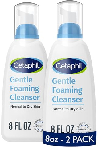 Cetaphil Oil Free Gentle Foaming Cleanser For Dry to Normal, Sensitive Skin, 8oz Pack of 2, Made with Glycerin and Vitamins B5 and E, Dermatologist Tested, Hypoallergenic, Soap and Fragrance Free