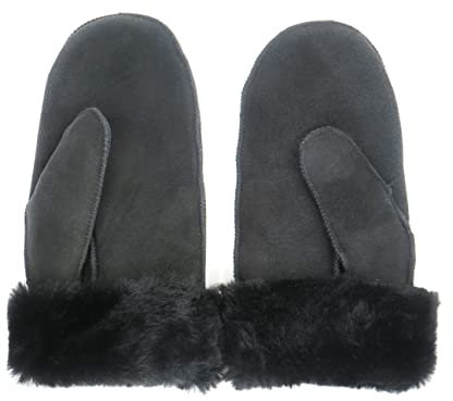 Lammfell Handschuhe Fäustlinge aus sehr weichen Australischen Merino Premium Lammfell, schwarz oder grau, cognac braun Damen Größenbeschreibung siehe Produktbeschreibung (S, Schwarz)