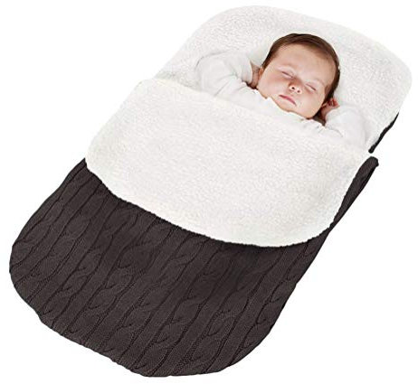 Minetom Fußsack Kinderwagen Baby Schlafsack Strickend Winter Buggy Babyschale Winterfußsack Dunkelgrau 38 * 68 cm