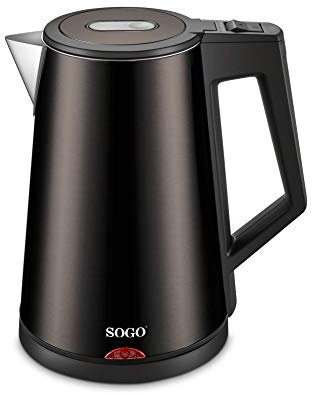 SOGO Hervidor Eléctrico 1,7L 1830W Negro con Función Mantener Caliente 55°C - Hervidor de Agua Acero Inoxidable Cool Touch - Hervido Rápido, Seguro Fácil de Limpiar para Infusiones, Cafés y Biberones