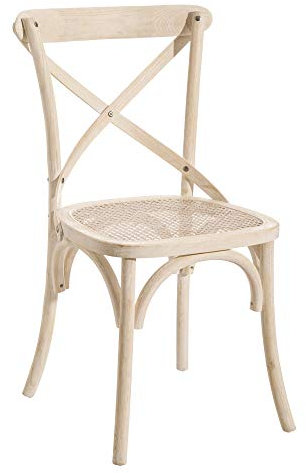 LOLAhome Silla de Comedor de Rejilla de Rattan y Madera Blanca de 45x42x87 cm