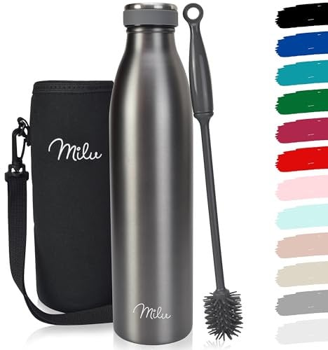Milu Thermoflasche 350ml 500ml 750ml 1L 1,5L Isolierte Edelstahl Trinkflasche Thermoskanne Auslaufsichere Isolierflasche doppelwandig für heiße und kalte Getränke, Kohlensäure geeignet (Grau, 750ml)