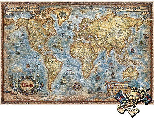 FFYUGO Erwachsene Holzpuzzle, Retro Weltkarte, Blaue Version, Hauptdekoration (500-6000 Pieces), Kinder Dekomprimierung Lernspielzeug, Eltern-Kind-Interaktion,4000