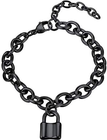 FindChic Mädchen Panzerkette Armskette mit Schloss Anhänger Edelstahl Statement Schloss Armband mit Geschenekbox Partnerarmband für Jeden Tag Party
