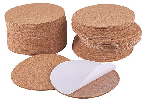 BENECREAT 50 Pack Selbstklebende Korkplatte 10x0.2cm runde Isolierung Kork Trägerplatten für Fußböden, Wände, Stanzen, DIY Bastelprojekte, Untersetzer