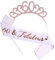 MIOSJI 60th Birthday Sash and Crown Crystal Tiara for Women Birthday Decorations Party Accessories (Rose Gold)