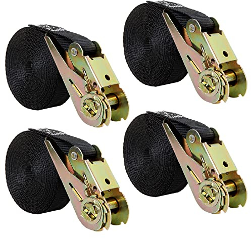 YAYODS Ratchet Tie Down Straps, Black, 4PCS, 2.5cm x 6m | Heavy Duty, 800kg Break Strength, For Motorcycle, Trucks, Trailer, Cargo