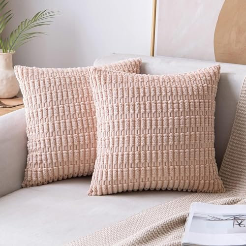 MIULEE 2er Set 50x50 cm Kordsamt Kissenbezüge Moderne Kissenhüllen Dekorative Sofakissen Dekokissen Weicher Zierkissenbezug für Wohnzimmer Sofa Schlafzimmer Boho Dekor Rosa