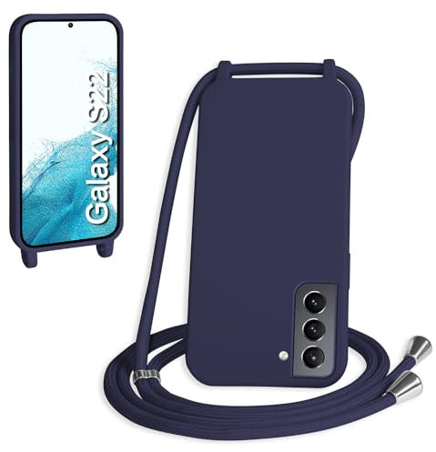 WenBaby Handykette für Samsung Galaxy S22 Hülle mit Band,Handyhülle mit Schnur zum Umhängen Silikon Seil Necklace Schutzhülle mit Kordel Tasche Case TPU Bumper für Galaxy S22- Marineblau