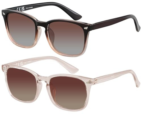 Somdiffy Sonnenbrille Damen Polarisiert Rechteckige Sonnenbrillen 2 Set Retro Sonne Brille für Frauen Damen mit UV Schutz (Hellbraun&dunkelbraun)