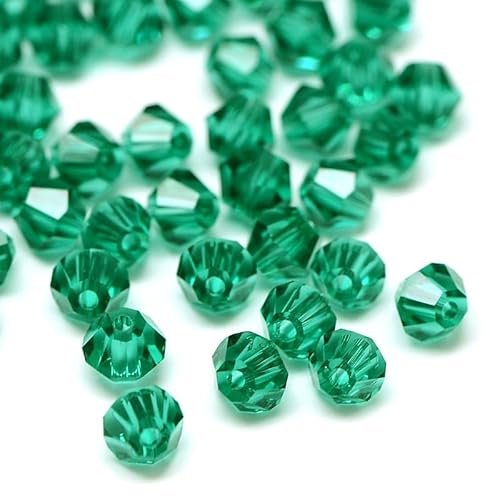Preciosa Lot de 40 perles tchèques, en cristal de Bohême, 4 mm, double cône, en verre taillé, en verre bicône, zircon vert
