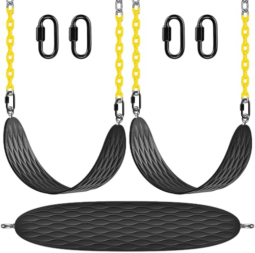 Dolibest Heavy Duty Swing Seats (2 Pack) with 66’’ Chain and Carabiners, Comfortable and Durable Plastic Coated Swing Set Accessories Replacement for Outdoor Playground,Black