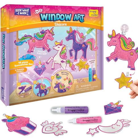 Imagimake Window Art - Unicorn, DIY Mess-Free Craft Kit for Kids Ages 5+ | 16 Suncatcher Pieces, Glass Painting Activity for Kids, Birthday Gift for 5,6,7,8,9,10,12 Years Old Boys & Girls