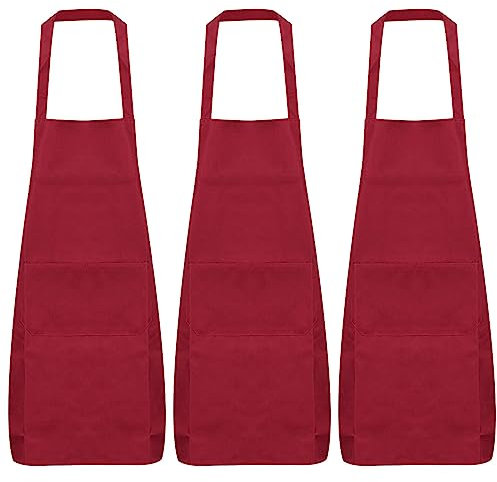 QUARKZMAN 9uds Lisos Babero Delantales Lavables Delantales Cocina Delantales Poliéster Arte Delantales con 2 Bolsillos paraRestaurante Barbacoa Pintura Artesanía Cocina Adultos Chef, Rojo