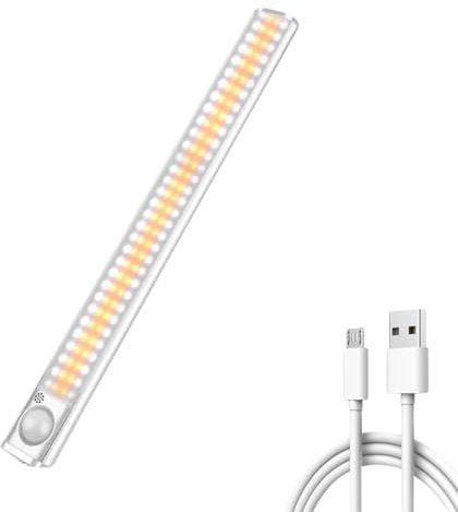 Luz LED con Sensor de Movimiento, Inalámbrica y Recargable, Ideal para Interiores de Armario, Iluminación Nocturna y Más. Instalación Fácil con Imanes. 3 modos de iluminación y luz blanca y cálida.
