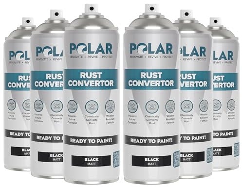 Polar Rust Converter Spray - 6 x 500ml | Matt Black | Effective Rust Converter for Metal | Weather Resistant Protection Against Corrosion | Ideal for Vehicles, Trailers, Fences & Storage Tanks