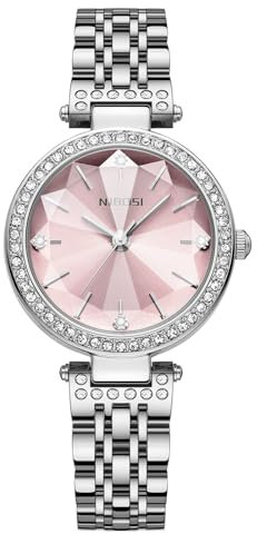 NIBOSI Montre analogique pour femme - Or rose - Diamant - Cadran vert de luxe - En acier inoxydable - Style décontracté - Bijou tendance, Argenté, Bracelet