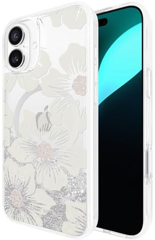 Kate Spade New York iPhone 16 Plus Case - Compatible with MagSafe - Designer Phone Case - Liquid Glitter Hollyhock