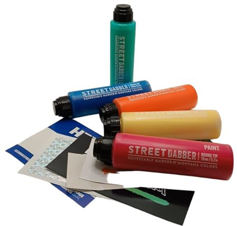 PROGAL COLORS MTN Street Dabber Farbmarker mit runder Spitze, 90 ml, mehrfarbig, Spitze 18 mm, 5 x 90 ml + gratis Aufkleber