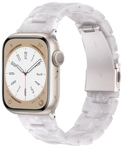 V.R.HOPE Modernes Harz Armband kompatibel mit Apple Watch SE/9/10/11/ 40mm 41mm 42mm 38mm Damen, Elegant Stilvolle leichte Armbänder für iWatch Series 8 7 6 5 4 3 2 1(Perlenweiß - Polarstern)