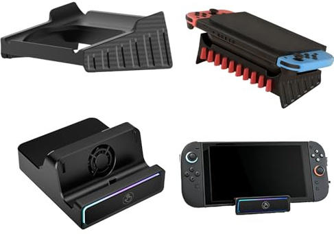 Pidynx Dockingstation & Ständer Bundle Kompatibel mit Nintendo Switch 2/Switch/OLED, ABS-Material 4K@60Hz HDMI Dock mit Kühlventilator & Spielkartenspeicher, Gaming Zubehör Set