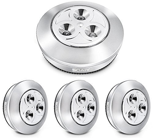 SOAIY Lot de 4 Lampe Spot LED Autocollant Éclairage Supplémentaire Alimenté par 3 Piles/Batteries pour Penderie/Placard/Étagère/Entrée/Cuisine/Passage - Argent