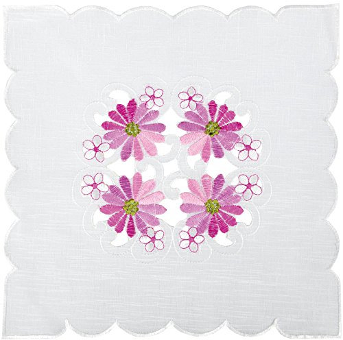 Arsvita Tischdecke mit Stickerei, mit Blumen oder Schmetterlingen bestickte 30x30cm Decke für den Tisch, in vielen verschiedenen Designs verfügbar (Rosa - Pink/Eckig)