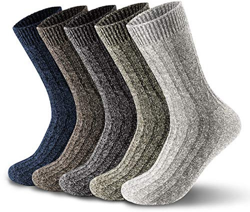 ElifeAcc 5 Pairs of Mens Thick & Warm Wool Socks(Size: UK 7-12 EU 40-46.5)