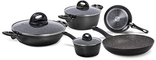 Aeternum Essential Set Batteria di Padelle e Pentole 8 pezzi, Adatto all'induzione, Alluminio, Black