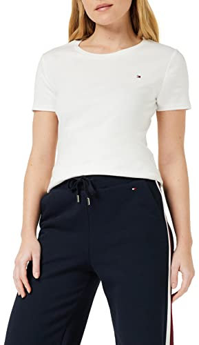 Tommy Hilfiger Damen T-Shirt Kurzarm Cody Slim Fit, Weiß (Ecru), L